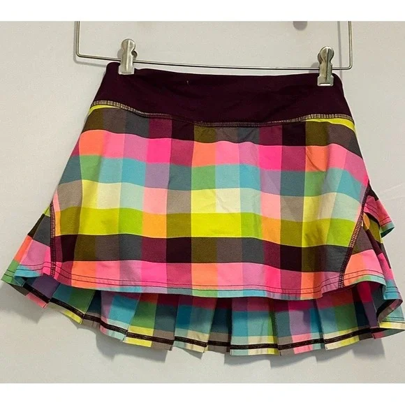 LULULEMON Pace Setter Skirt sea check plaid plum pink size 6 - Picture 2 of 12